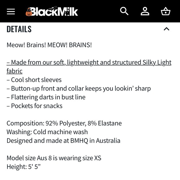 Blackmilk “ZOMBIE CATPOCALYPSE SHORT SLV SHIRT DRESS LIMITED” Size Medium M NWT - Picture 9 of 15